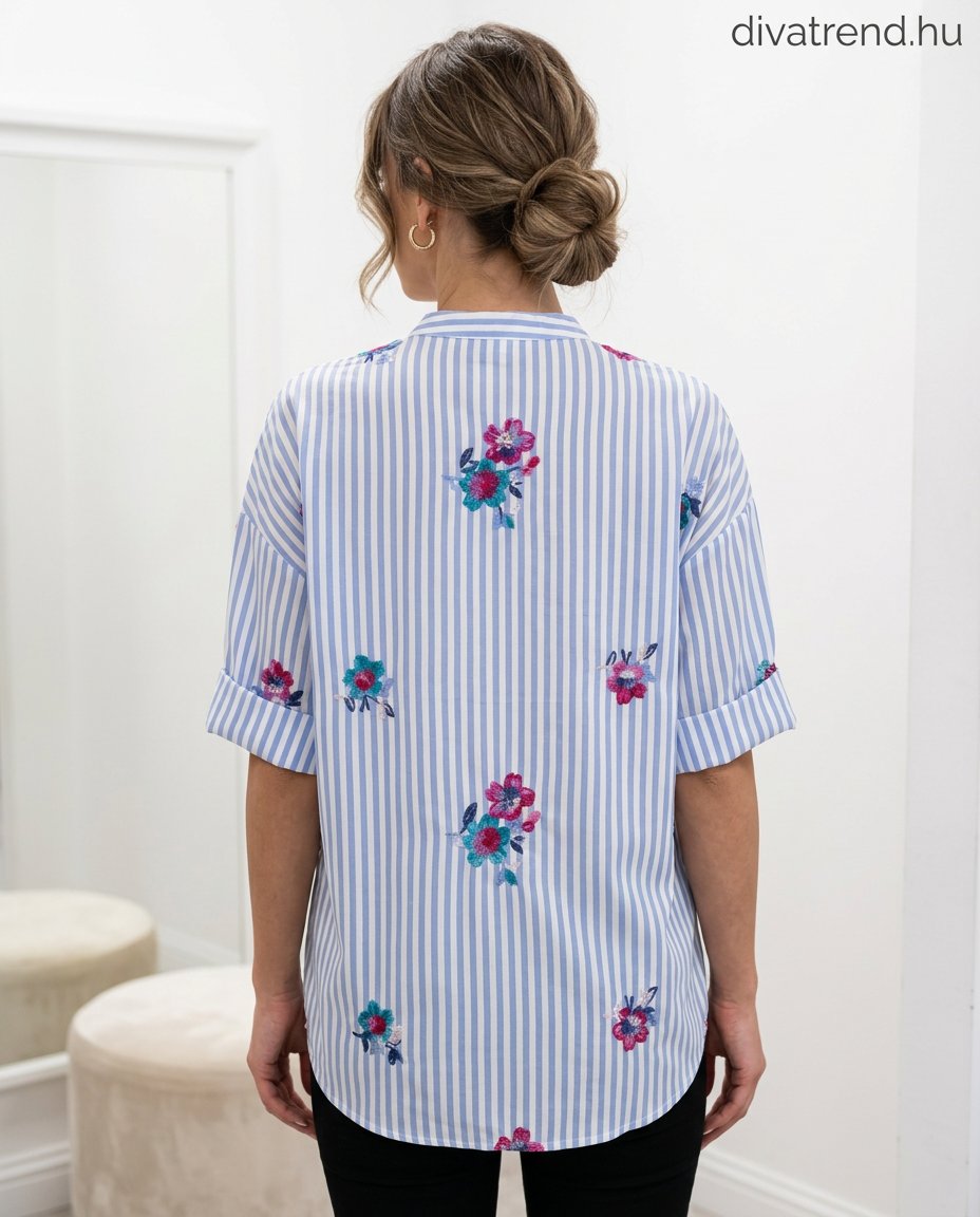 csíkos rövidujjú ing virágmintás hátulról