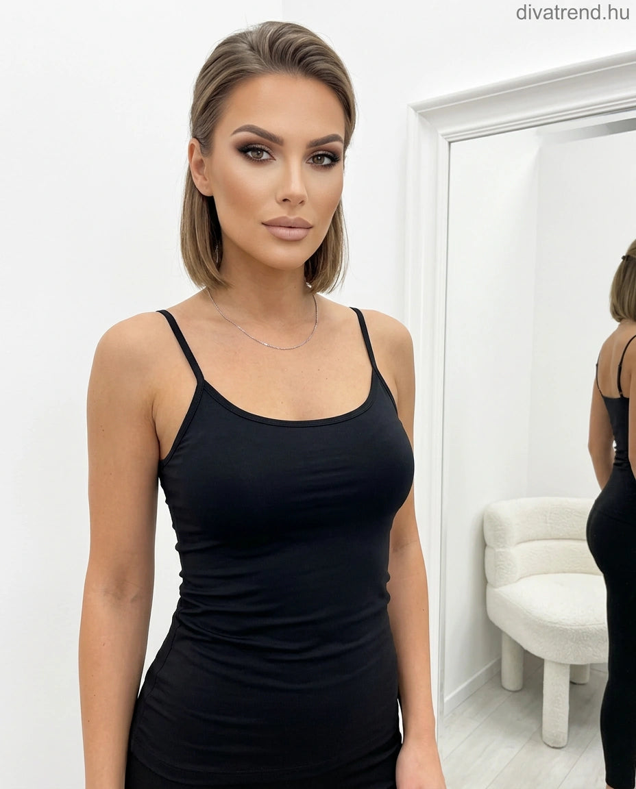 fekete spagettipántos női basic top