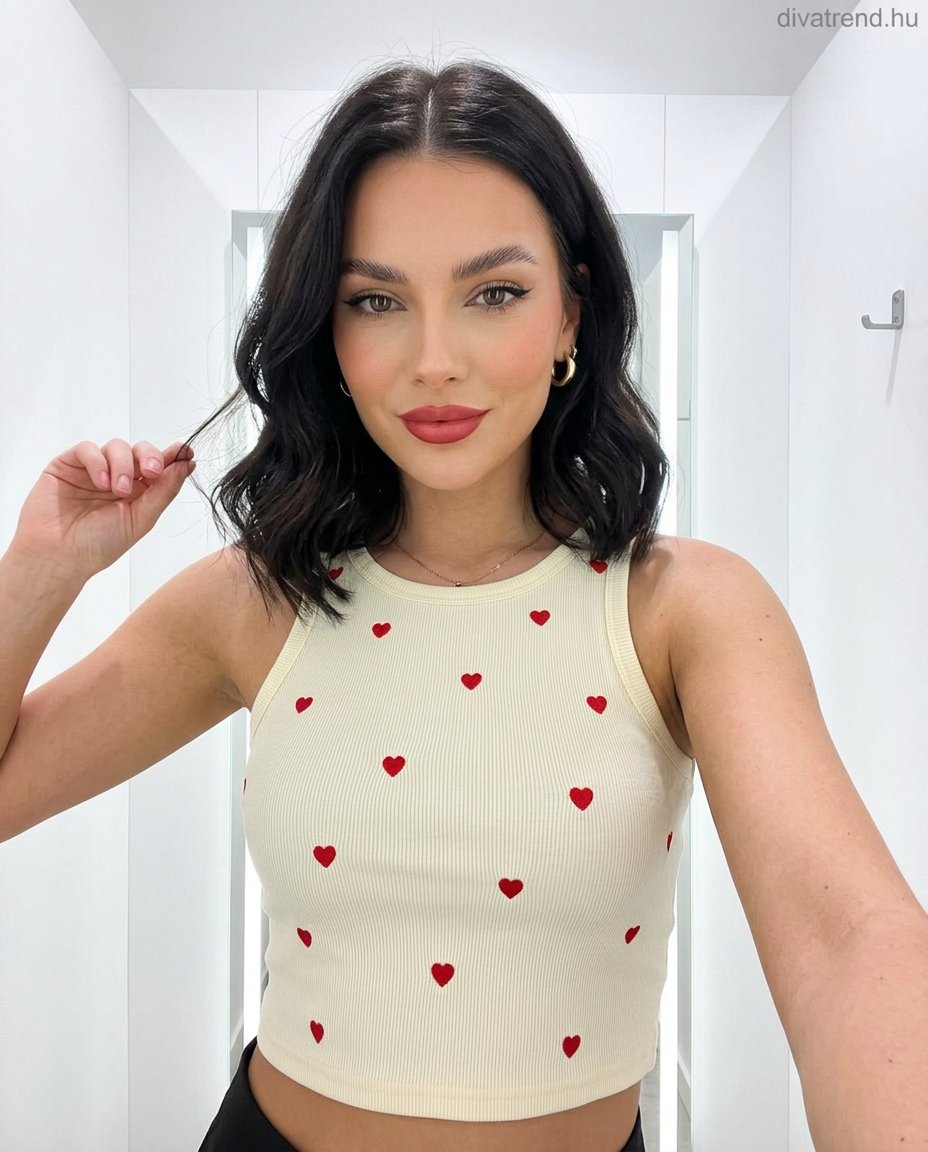 sárga szívecskés bordás pamut crop top
