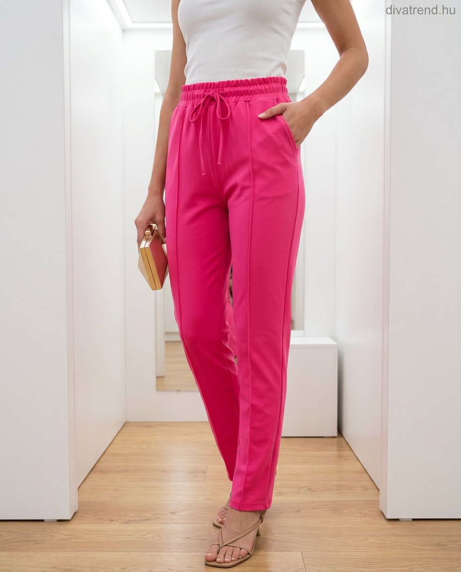 pink elegáns női pamut nadrág, elöl varrott élekkel