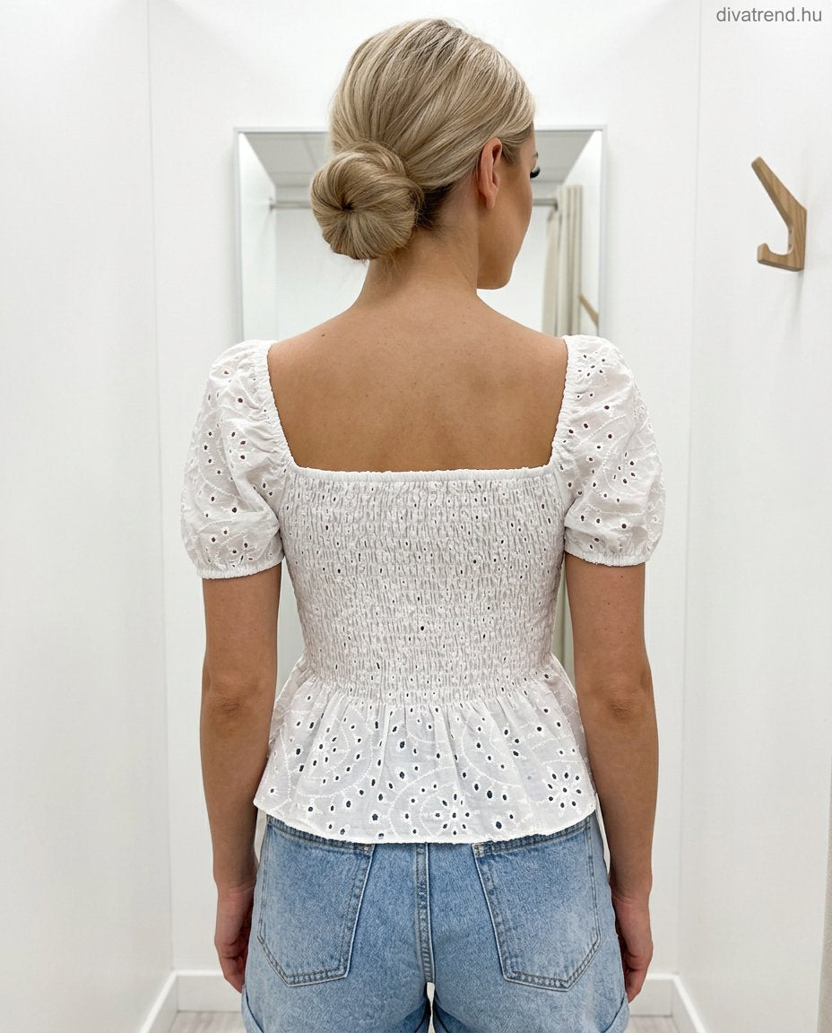 madeira virágmintás nyári pamut peplum top hátulról
