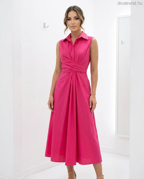 pink nyári pamut midi ingruha megkötővel