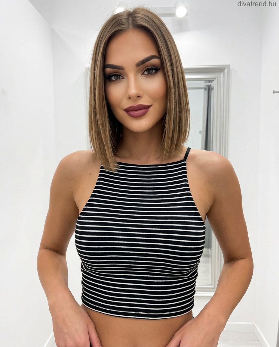 fekete csíkos nyári viszkóz crop top