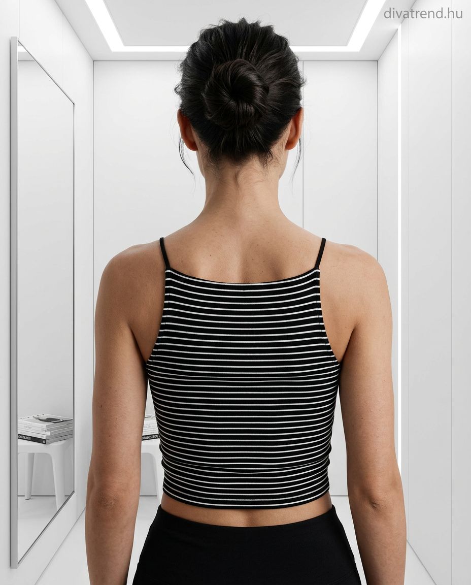csíkos nyári viszkóz crop top hátulról