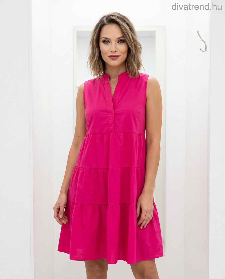 pink nyári pamut A-vonalú miniruha