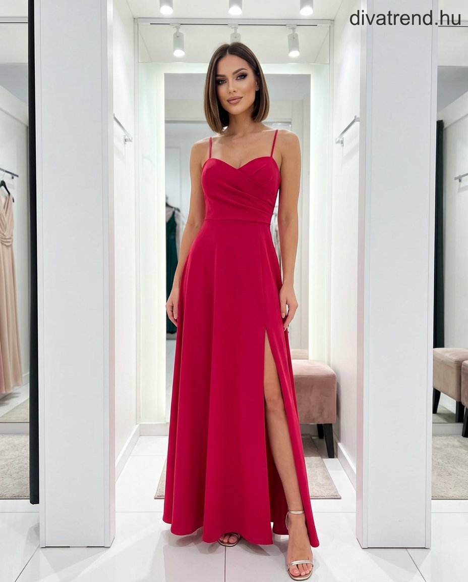 pink nyári viszkóz maxi ruha, spagettipántos, A-vonalú