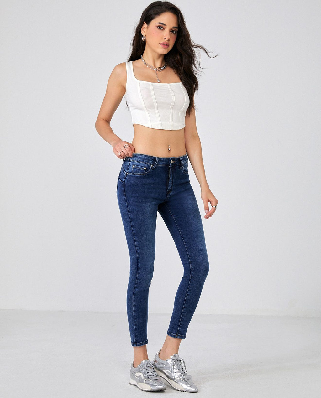 kék női skinny farmer push up