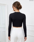 hosszú ujjú testhezálló női viszkóz crop top hátulról