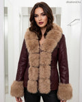 bordó Lissimo női bélelt bőrkabát műszőrmével, kapucnis, behúzható derekú
