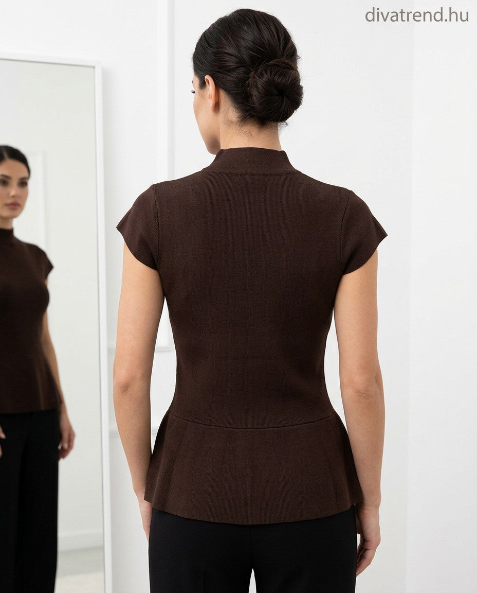 arany patentos viszkóz női kötött mellény, peplum hátulról