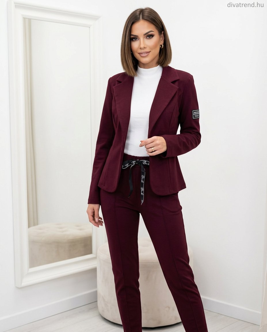 bordó elegáns női szett viszkóz blézer és nadrág