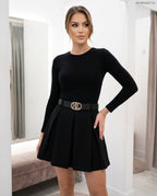 fekete Öves rakott női nadrágszoknya – Elegáns mini skort
