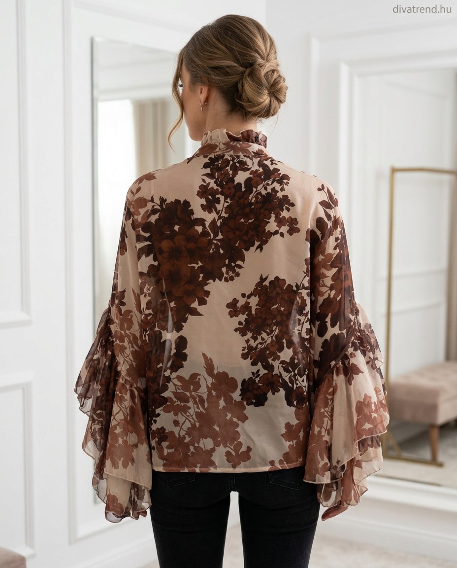 Fodros virágmintás sifon blúz – Elegáns női blúz hátulról