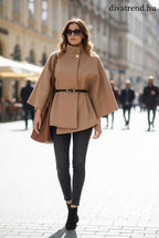 poncsó övvel sávolyszövet barna