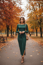 olasz női ruha hosszú ujjú alakhangsúlyozó kerek nyakú maxi