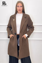 női átmeneti kabát V-nyakú barna