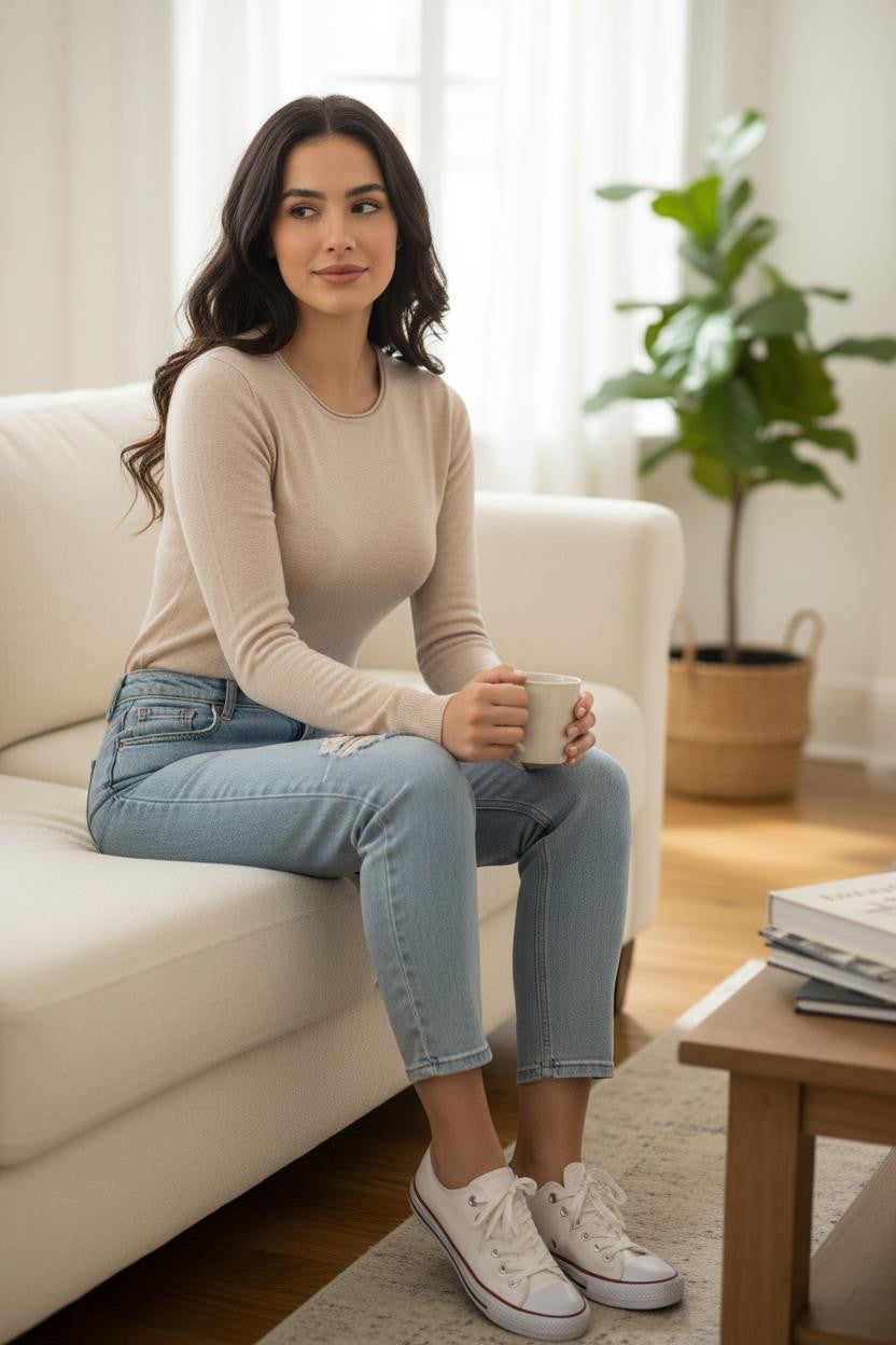 Zstudio női kötött felső hosszú ujjú alakhangsúlyozó kerek nyakú