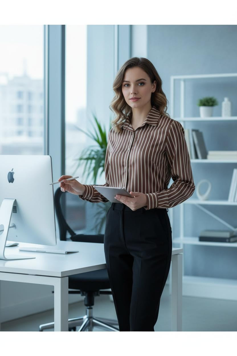 olasz női csíkos vékony felső hosszú ujjú V nyakú