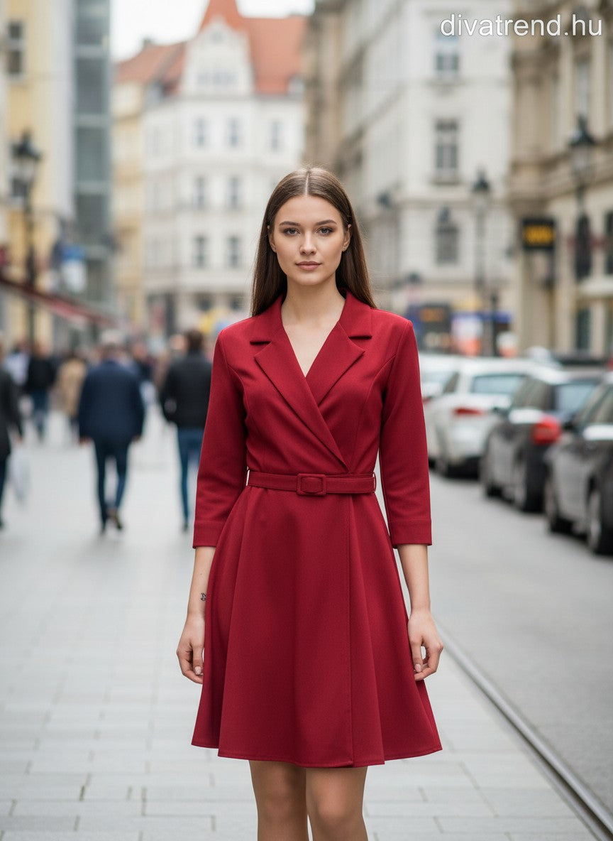 olasz női ruha hosszú ujjú V nyakú térd