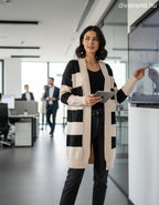 Zstudio női csíkos kötött kardigán hosszú ujjú V nyakú