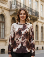 olasz női mintás szatén ing hosszú ujjú kerek nyakú