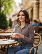 olasz női mintás ing hosszú ujjú kerek nyakú