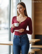 olasz női vékony body hosszú ujjú alakhangsúlyozó V nyakú