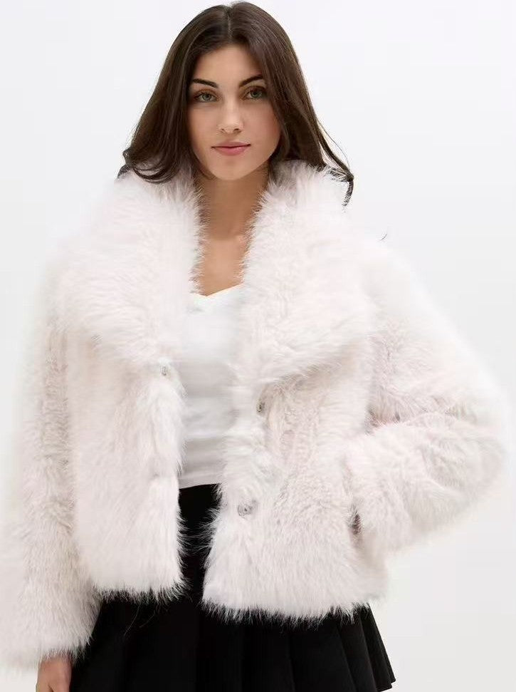 3DESY női vastag műszőrme egyéb kabát jellegű rövidebb hosszú ujjú V nyakú