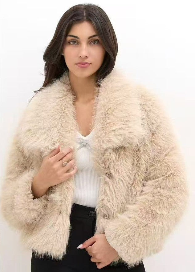 3DESY női vastag műszőrme egyéb kabát jellegű rövidebb hosszú ujjú V nyakú