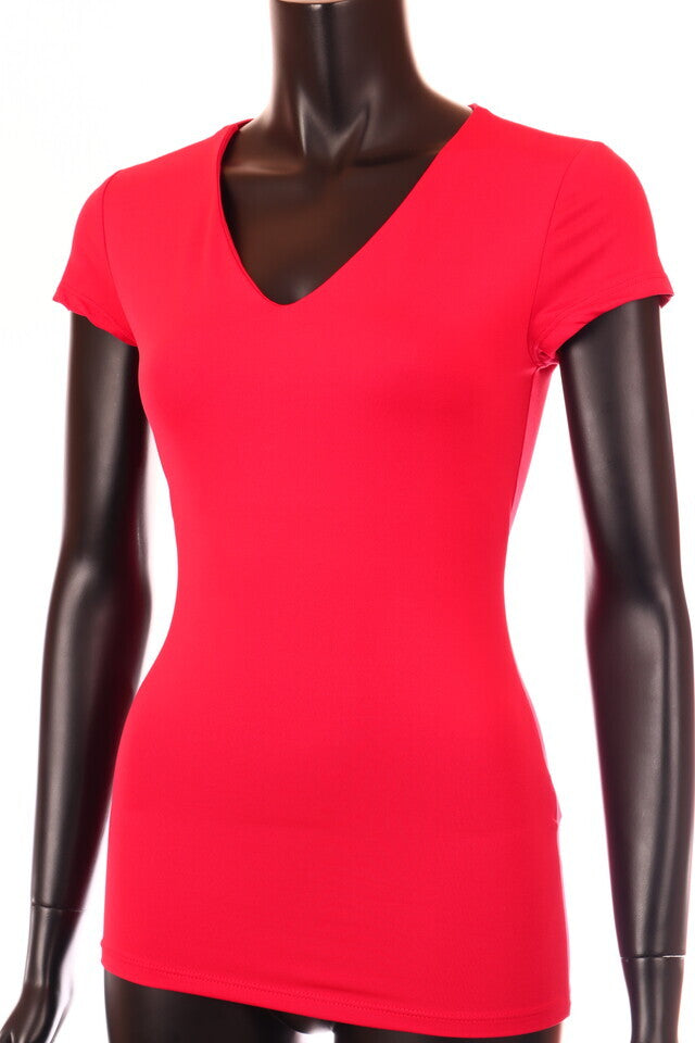 piros Kikiriki női póló V nyakú