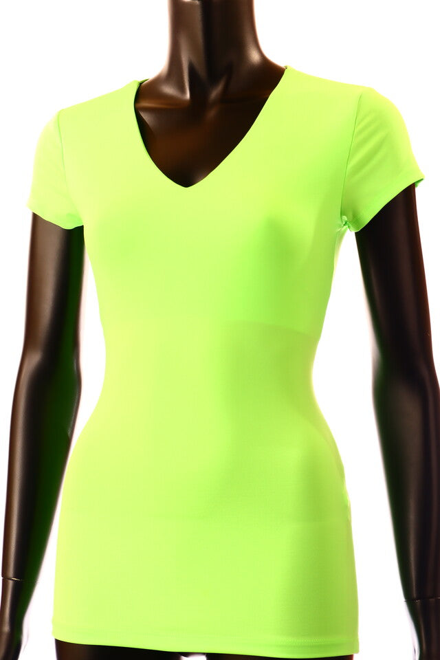 zöldneon Kikiriki női póló V nyakú